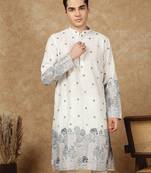 Off white cotton solid kurta for men