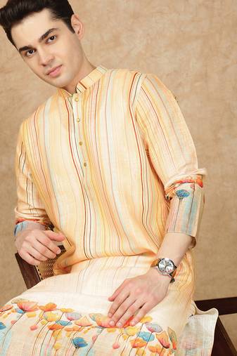 Multi cotton solid kurta for men