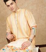 Yellow cotton solid kurta for men