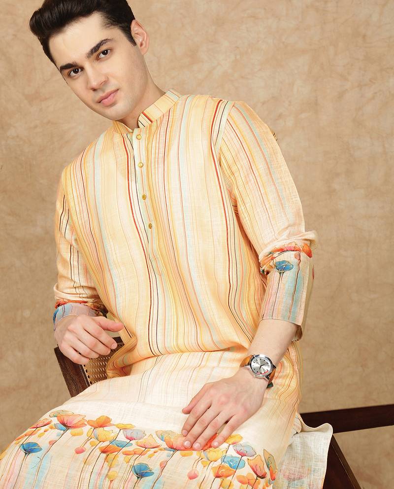 Multi cotton solid kurta for men