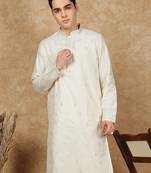 Cream cotton printed kurta for men