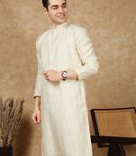 Off white cotton printed kurta for men