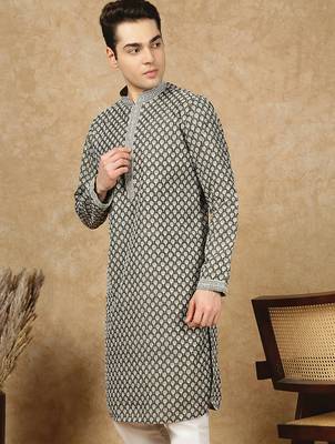Multicolor cotton floral kurta for men 2