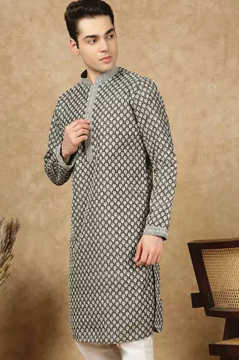 Multicolor cotton floral kurta for men
