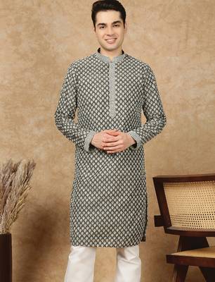 Multicolor cotton floral kurta for men 3