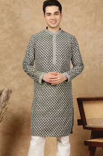 Multicolor cotton floral kurta for men
