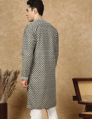 Multicolor cotton floral kurta for men 4
