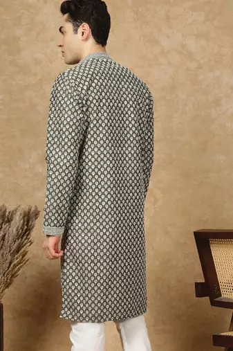 Multicolor cotton floral kurta for men