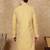Yellow cotton floral kurta for men