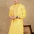 Yellow cotton floral kurta for men