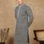 Blue cotton floral kurta for men