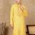 Yellow cotton floral kurta for men