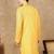 Yellow cotton floral kurta for men