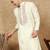 Off white cotton floral kurta for men
