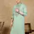 Green cotton floral kurta for men