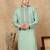 Green cotton floral kurta for men