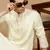 Off white cotton embroidered kurta for men
