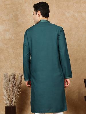 Sea green cotton printed kurta for men 4