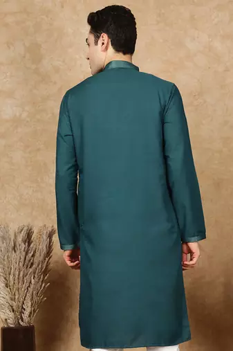 Sea green cotton printed kurta for men
