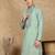 Green cotton floral kurta for men