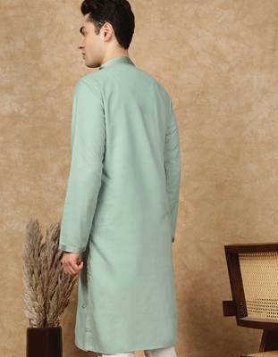 Green cotton floral kurta for men 4