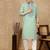 Green cotton floral kurta for men