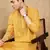 Mustard cotton embroidered kurta for men