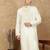 Off white cotton embroidered kurta for men