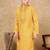 Mustard cotton embroidered kurta for men