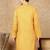 Mustard cotton embroidered kurta for men