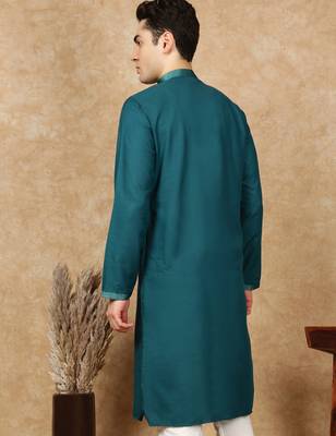Sea green cotton embroidered kurta for men 4