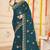 teal blue zari embroidered sequin work moss silk party wear saree