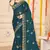teal blue zari embroidered sequin work moss silk party wear saree