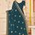teal blue zari embroidered sequin work moss silk party wear saree