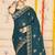 teal blue zari embroidered sequin work moss silk party wear saree