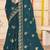 teal blue zari embroidered sequin work moss silk party wear saree