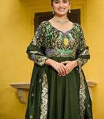 Green vichitra fabric thread zari embroidered gown with dupatta