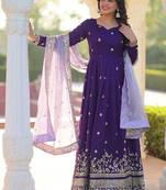 Navy Blue georgette embroidered zari sequin gown with dupatta