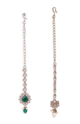 Traditional flower shape and pearl silver gold plated set of 2 combo maang tikka for women 1
