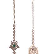 Traditional oval shape silver gold plated set of 2 combo maang tikka for women