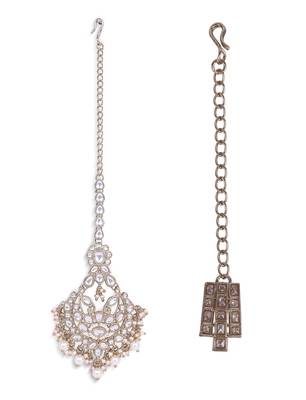 Good-looking sqaure shape gold plated set of 2 combo maang tikka for women and girls 1
