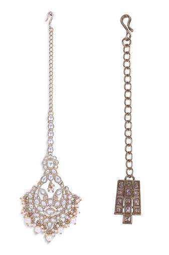 Good-looking sqaure shape gold plated set of 2 combo maang tikka for women and girls