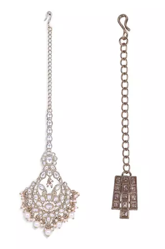 Good-looking sqaure shape gold plated set of 2 combo maang tikka for women and girls