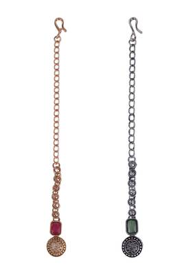 Finely round shape gold plated set of 2 combo maang tikka for women and girls 1