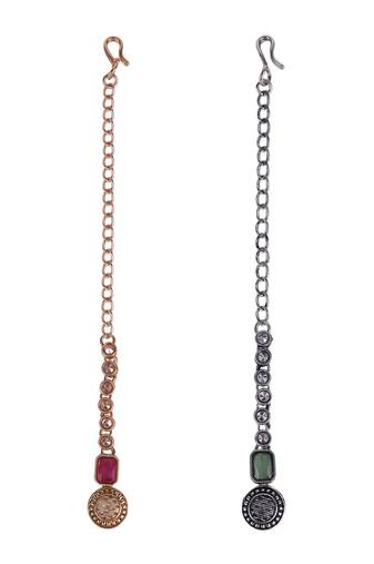 Finely round shape gold plated set of 2 combo maang tikka for women and girls