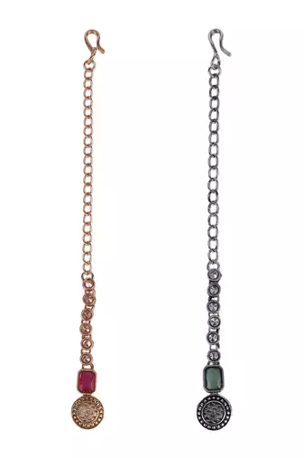 Finely round shape gold plated set of 2 combo maang tikka for women and girls