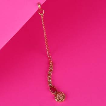 Finely round shape gold plated set of 2 combo maang tikka for women and girls 3