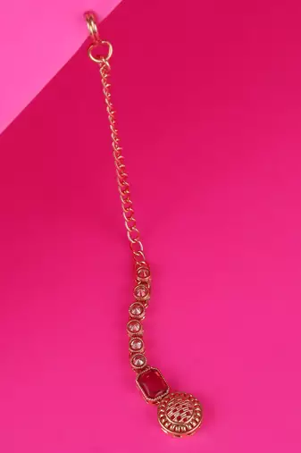 Finely round shape gold plated set of 2 combo maang tikka for women and girls