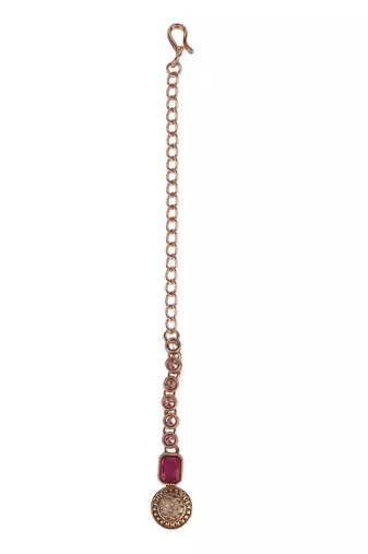 Finely round shape gold plated set of 2 combo maang tikka for women and girls