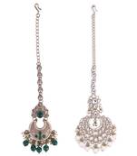 Traditional flower shape and pearl silver gold plated set of 2 combo maang tikka for women